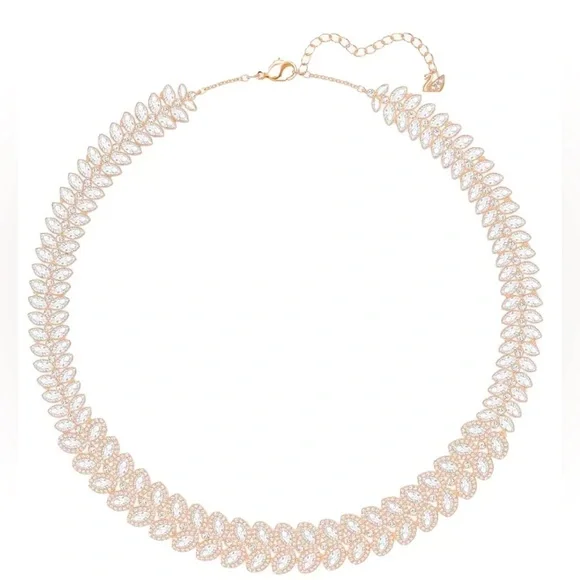 Swarovski Statement Necklace Diamonds with Gold Chain and Matching Earrings Set - Picture 4 of 16